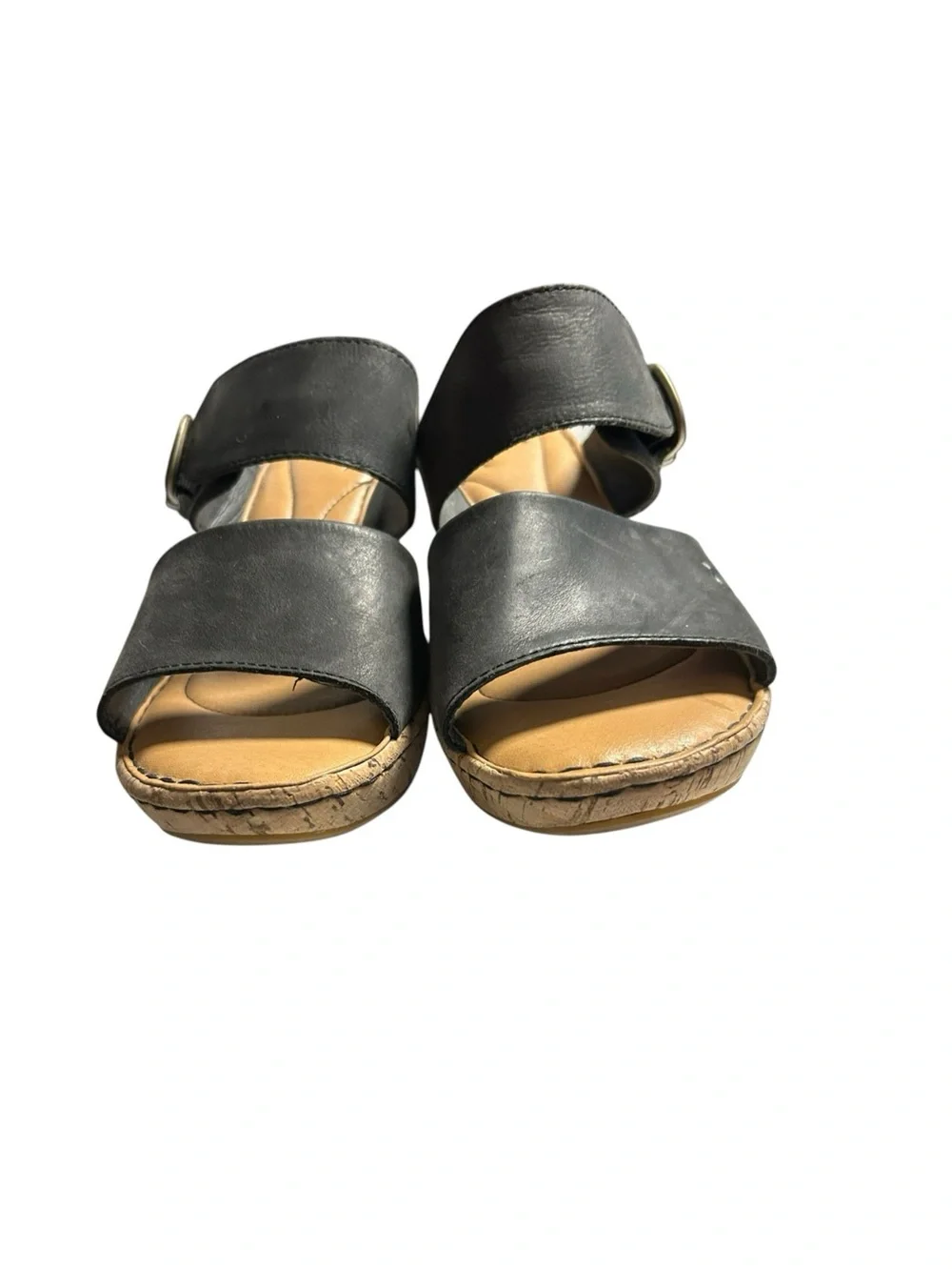 Børn Black Leather Wedge Sandals Size 10 Opanka Handcrafted Comfort Shoes